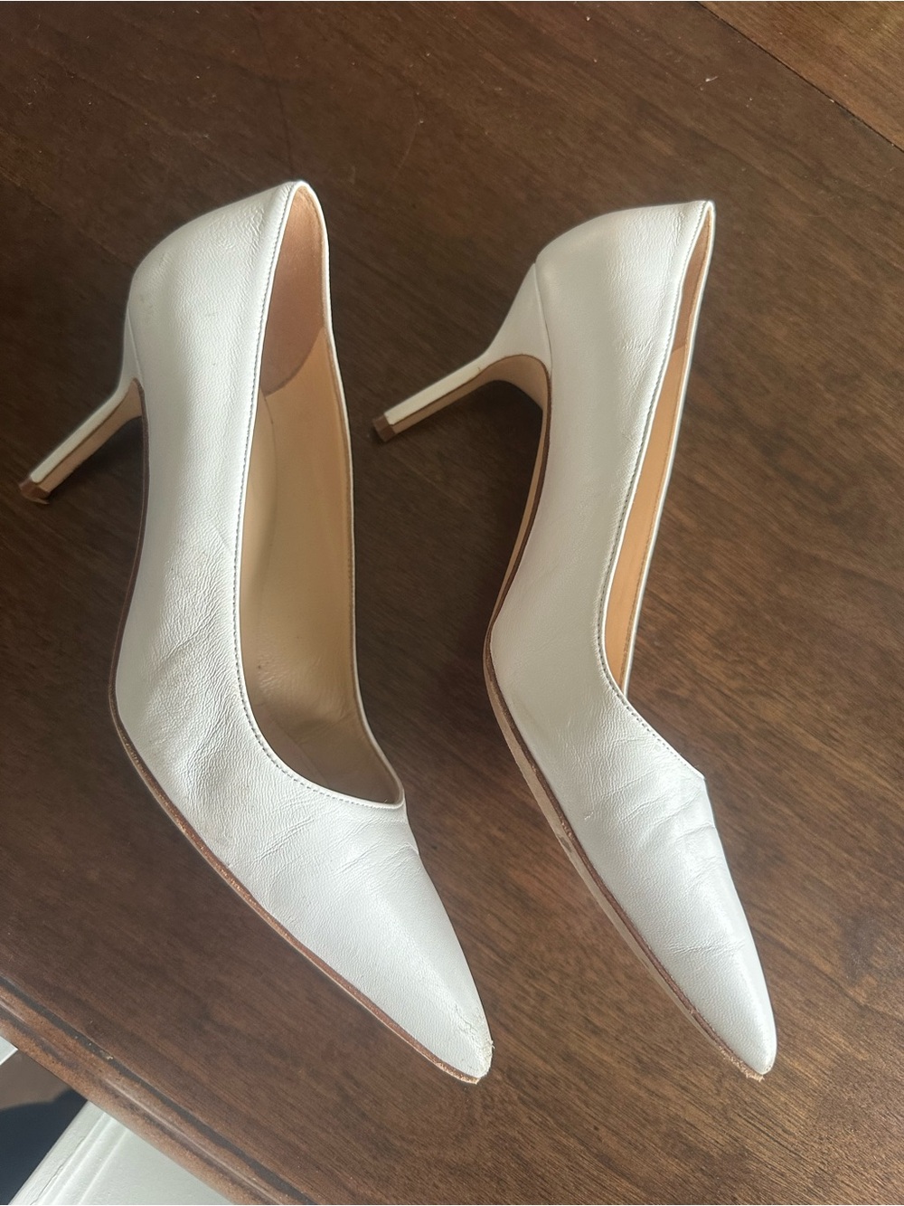 Manolo Blahnik White Leather Pointed Toe Pumps - Picture 2 of 8